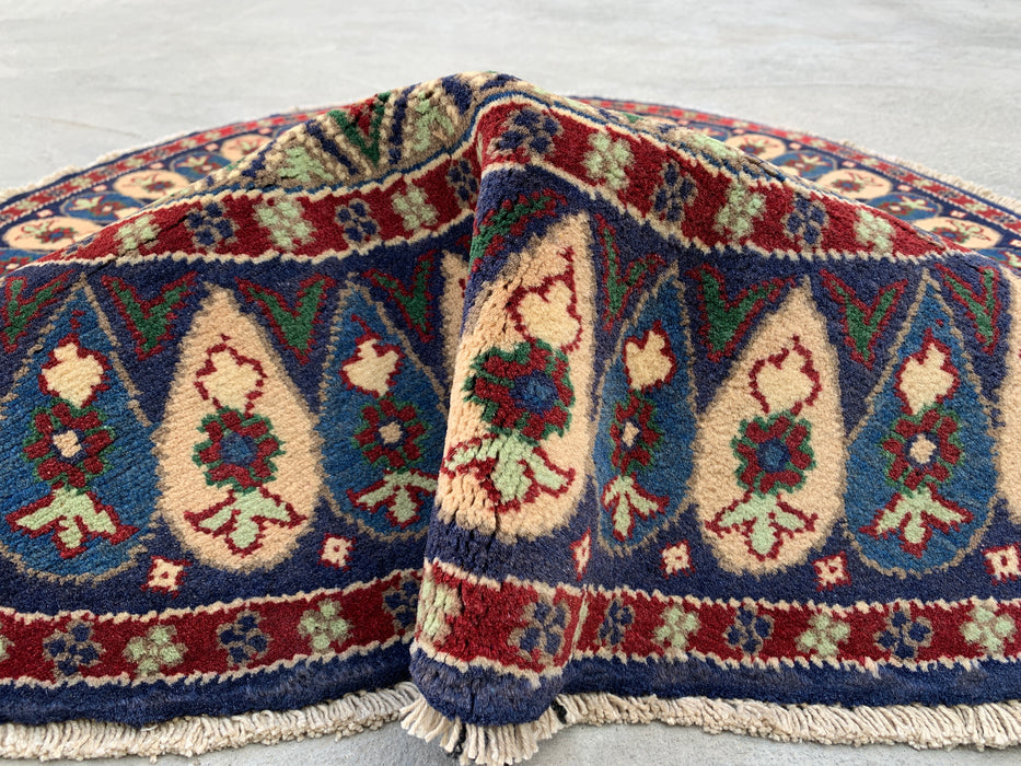 3'5 x 3'2 Hand-Knotted Peshawari Chobi Wool Round Rug - Blue Traditional Medallion Rug - KBHM-571