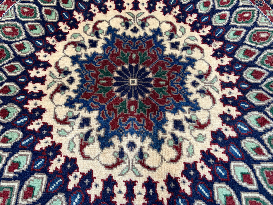 3'5 x 3'2 Hand-Knotted Peshawari Chobi Wool Round Rug - Blue Traditional Medallion Rug - KBHM-571