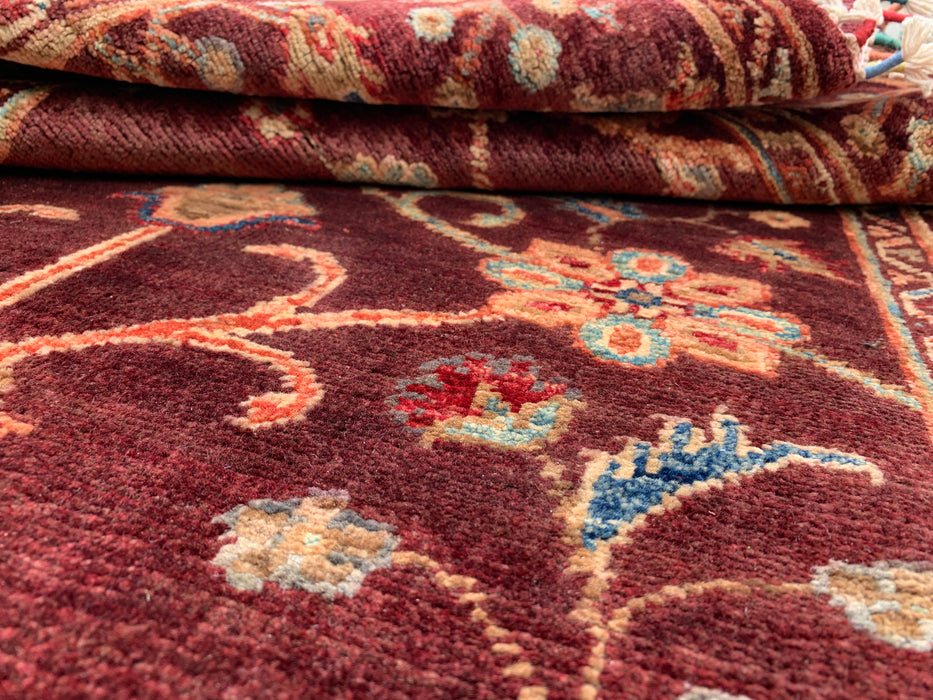 4'11 x 3'4 Hand-Knotted Peshawari Chobi Wool Rug - Burgundy Traditional Floral Area Rug - KBHM-572