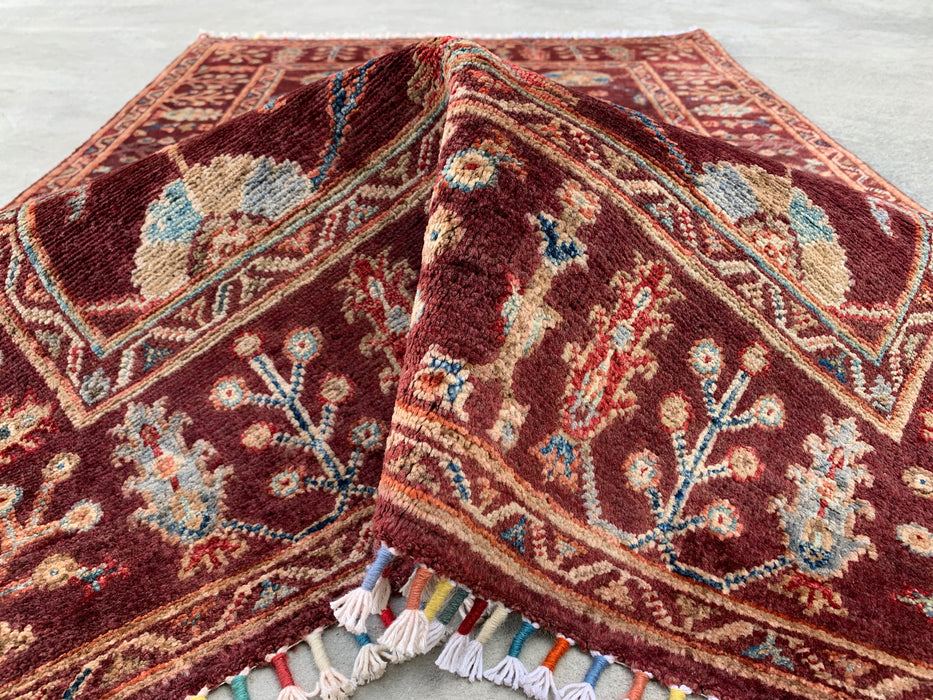 4'11 x 3'4 Hand-Knotted Peshawari Chobi Wool Rug - Burgundy Traditional Floral Area Rug - KBHM-572