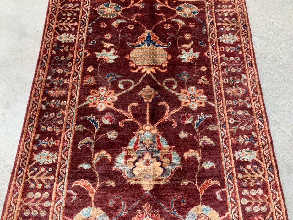 4'11 x 3'4 Hand-Knotted Peshawari Chobi Wool Rug - Burgundy Traditional Floral Area Rug - KBHM-572