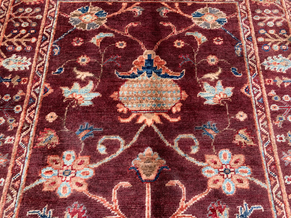 4'11 x 3'4 Hand-Knotted Peshawari Chobi Wool Rug - Burgundy Traditional Floral Area Rug - KBHM-572