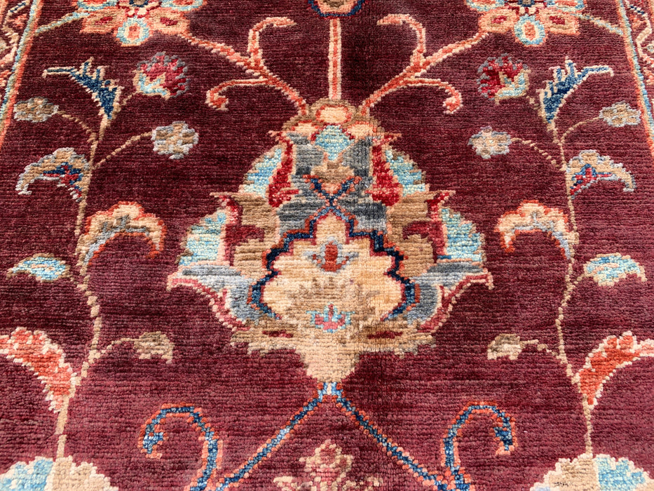 4'11 x 3'4 Hand-Knotted Peshawari Chobi Wool Rug - Burgundy Traditional Floral Area Rug - KBHM-572