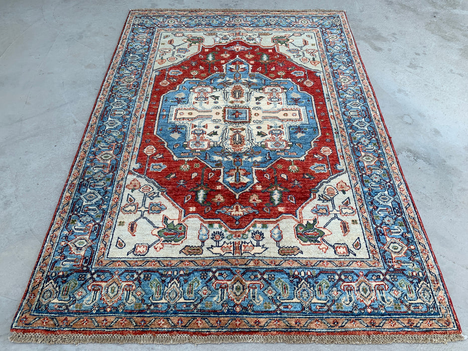 175 x 127 cm handgeknoopt Pesjwari Chobi wollen vloerkleed - Rood traditioneel medaillon karpet - KBHM-573