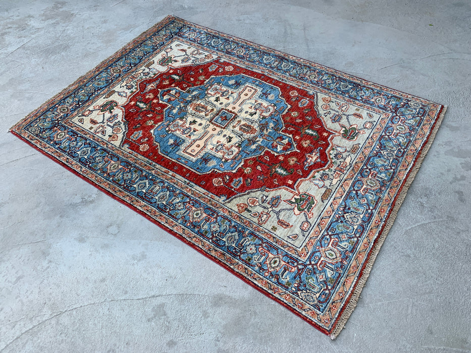 175 x 127 cm handgeknoopt Pesjwari Chobi wollen vloerkleed - Rood traditioneel medaillon karpet - KBHM-573