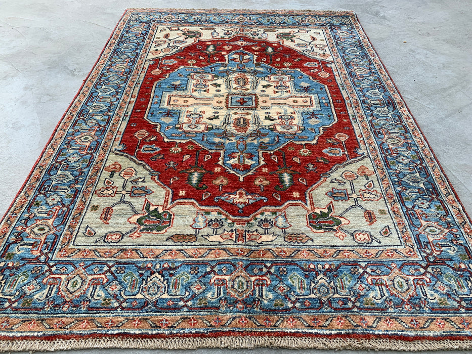 175 x 127 cm handgeknoopt Pesjwari Chobi wollen vloerkleed - Rood traditioneel medaillon karpet - KBHM-573