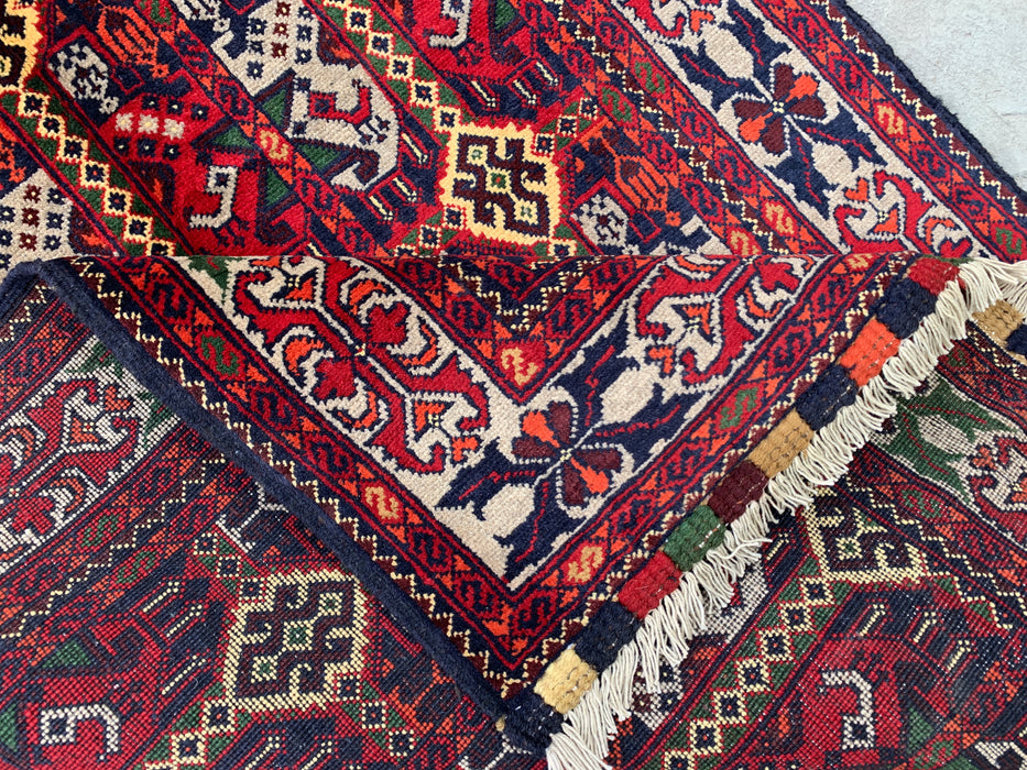 4'11 x 3'2 Hand-Knotted Peshawari Chobi Wool Rug - Red Tribal Geometric Area Rug - KBHM-575
