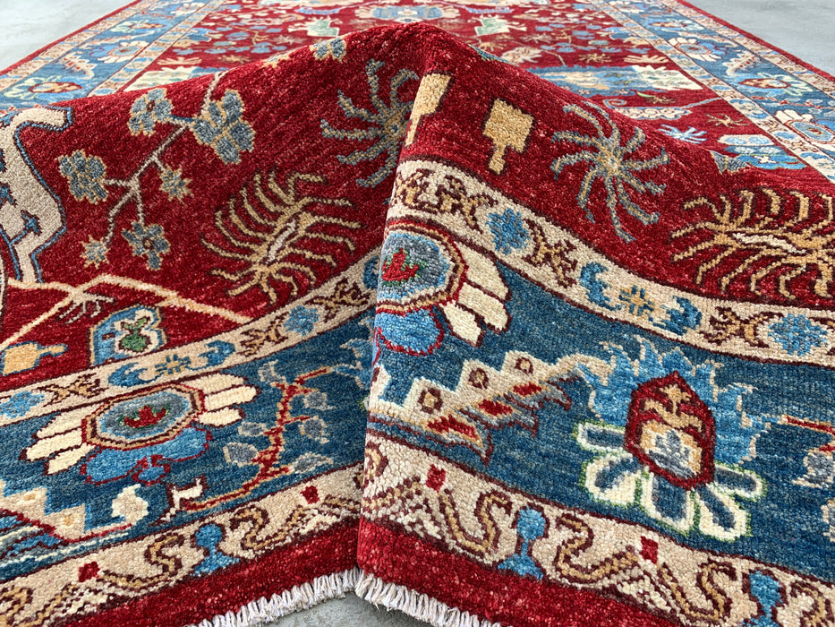 8'2 x 5'6 Hand-Knotted Peshawari Chobi Wool Rug - Red Traditional Medallion Area Rug - KBHM-577