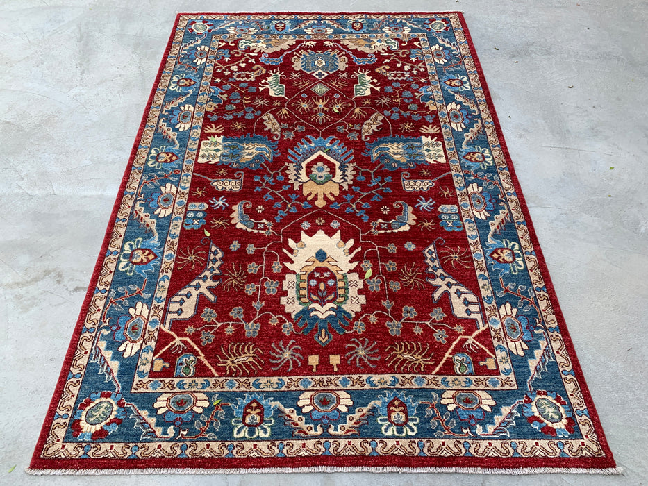 8'2 x 5'6 Hand-Knotted Peshawari Chobi Wool Rug - Red Traditional Medallion Area Rug - KBHM-577