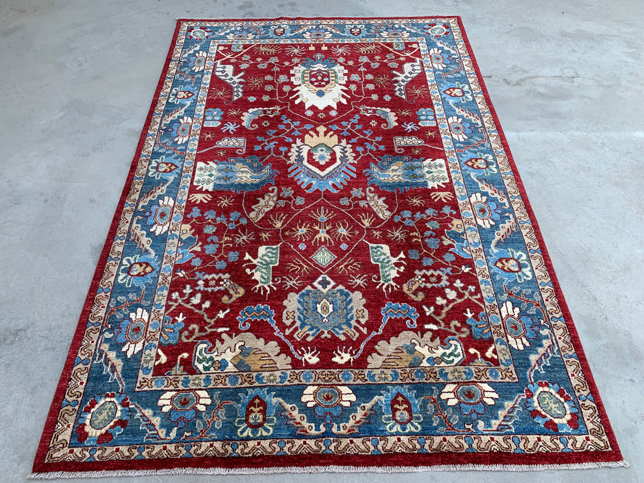 8'2 x 5'6 Hand-Knotted Peshawari Chobi Wool Rug - Red Traditional Medallion Area Rug - KBHM-577