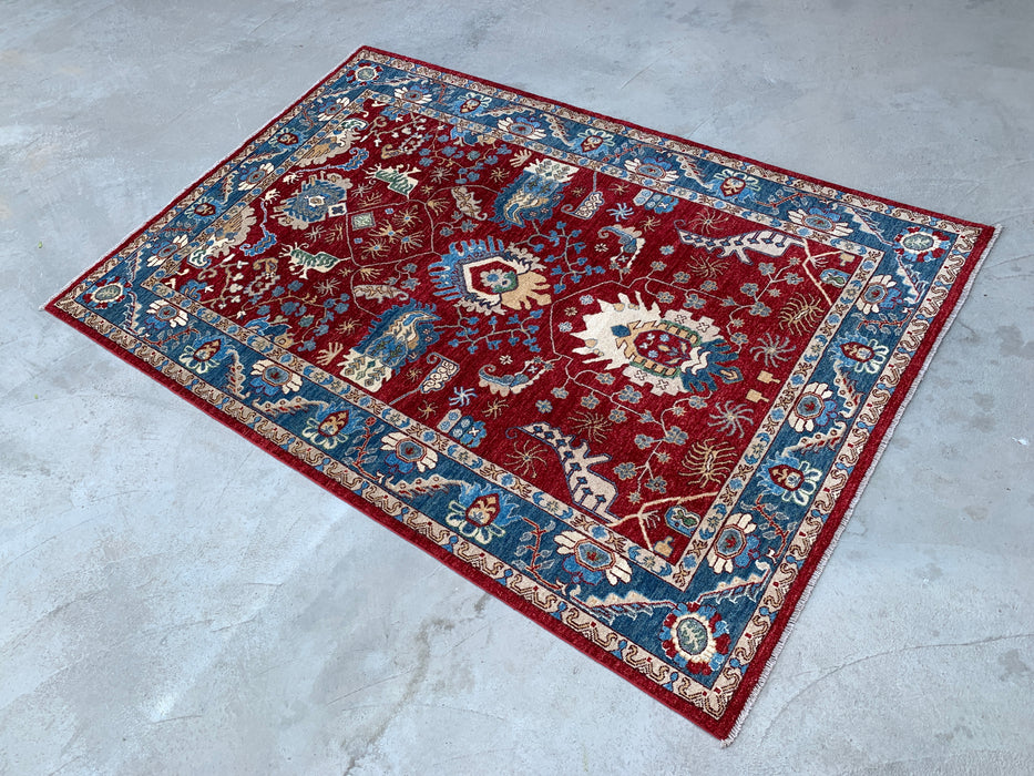 8'2 x 5'6 Hand-Knotted Peshawari Chobi Wool Rug - Red Traditional Medallion Area Rug - KBHM-577