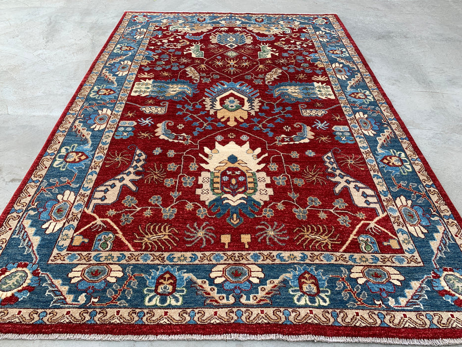 8'2 x 5'6 Hand-Knotted Peshawari Chobi Wool Rug - Red Traditional Medallion Area Rug - KBHM-577