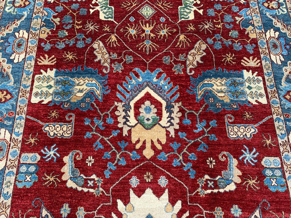 8'2 x 5'6 Hand-Knotted Peshawari Chobi Wool Rug - Red Traditional Medallion Area Rug - KBHM-577