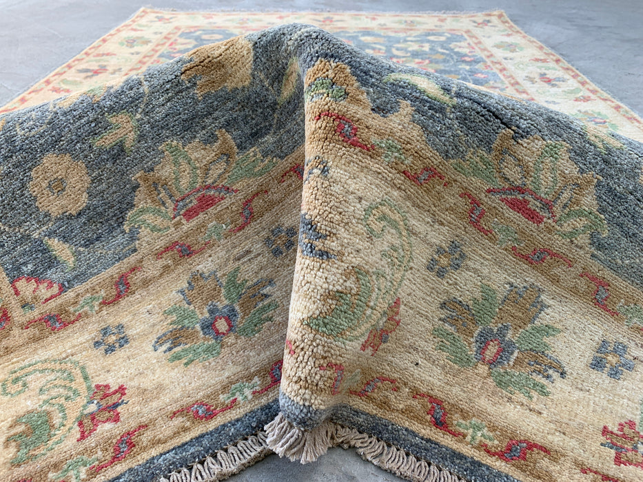 6'1 x 4'2 Hand-Knotted Peshawari Chobi Wool Rug - Blue Gray Traditional Floral Area Rug - KBHM-578