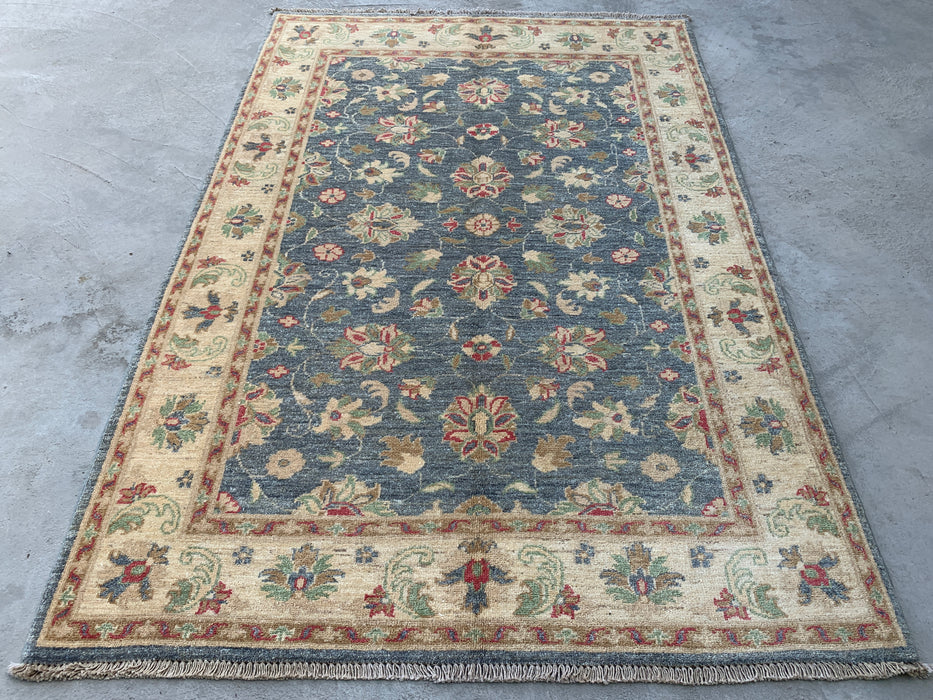 6'1 x 4'2 Hand-Knotted Peshawari Chobi Wool Rug - Blue Gray Traditional Floral Area Rug - KBHM-578