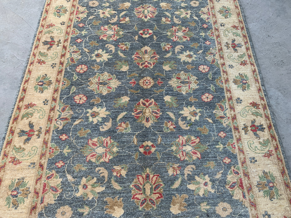 6'1 x 4'2 Hand-Knotted Peshawari Chobi Wool Rug - Blue Gray Traditional Floral Area Rug - KBHM-578