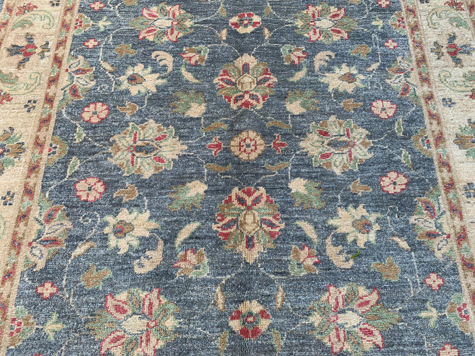 6'1 x 4'2 Hand-Knotted Peshawari Chobi Wool Rug - Blue Gray Traditional Floral Area Rug - KBHM-578