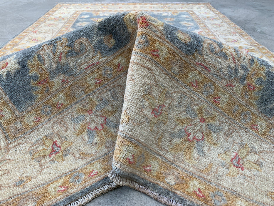 6'0 x 3'11 Hand-Knotted Peshawari Chobi Wool Rug - Blue Gray Traditional Floral Area Rug - KBHM-579