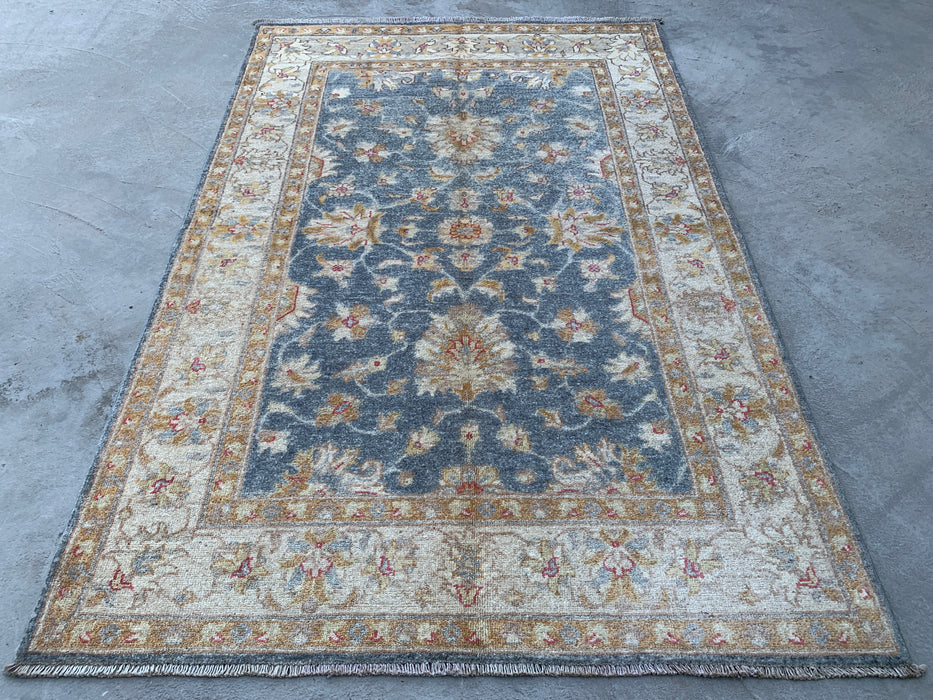 6'0 x 3'11 Hand-Knotted Peshawari Chobi Wool Rug - Blue Gray Traditional Floral Area Rug - KBHM-579