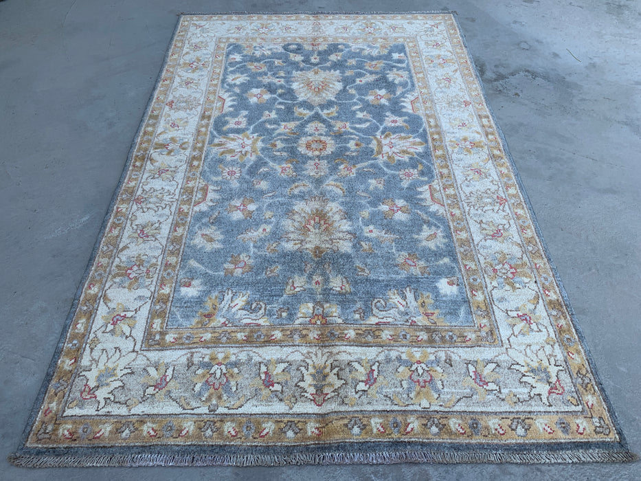 6'0 x 3'11 Hand-Knotted Peshawari Chobi Wool Rug - Blue Gray Traditional Floral Area Rug - KBHM-579