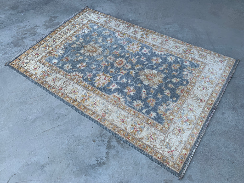 6'0 x 3'11 Hand-Knotted Peshawari Chobi Wool Rug - Blue Gray Traditional Floral Area Rug - KBHM-579
