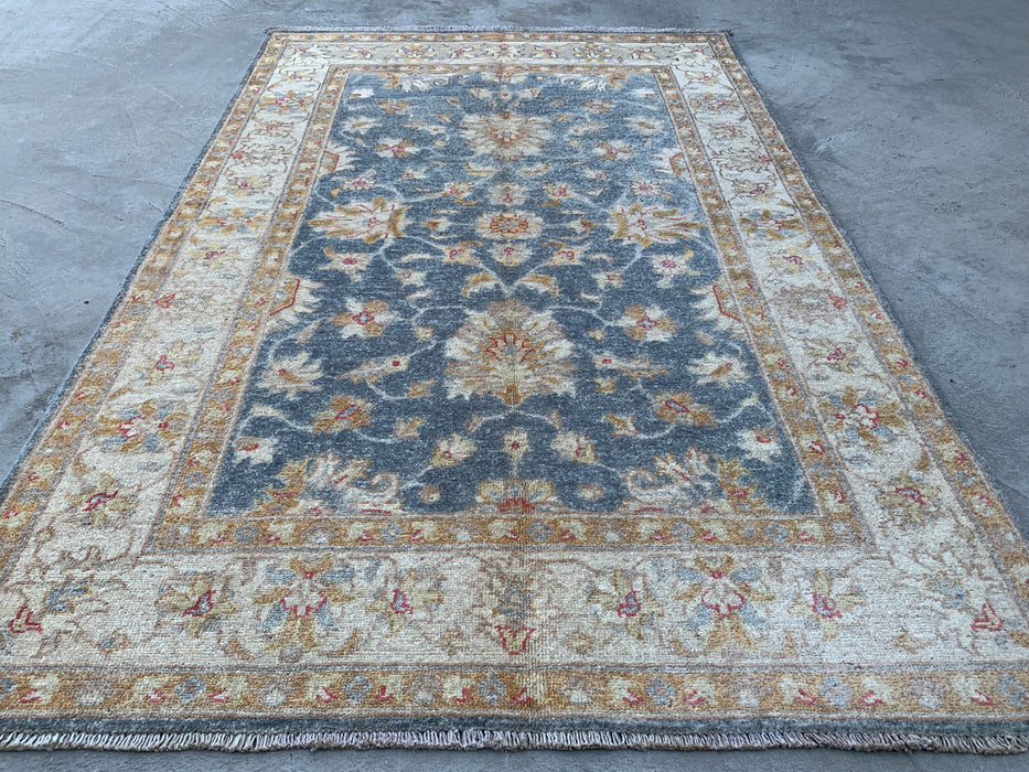 6'0 x 3'11 Hand-Knotted Peshawari Chobi Wool Rug - Blue Gray Traditional Floral Area Rug - KBHM-579