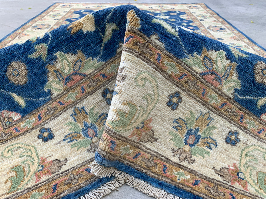 6'0 x 4'0 Hand-Knotted Peshawari Chobi Wool Rug - Blue Traditional Floral Area Rug - KBHM-580