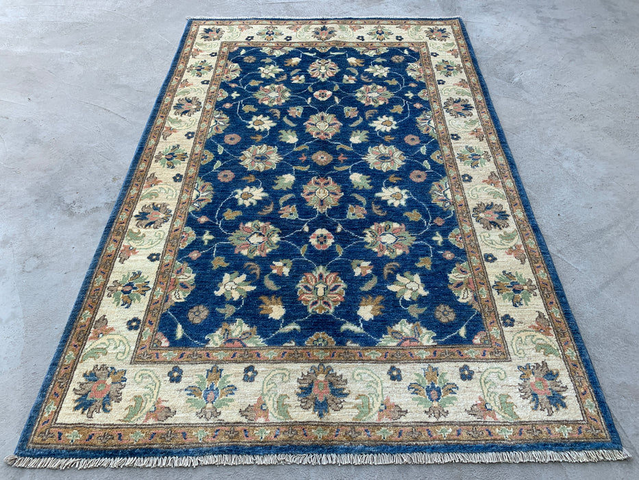 6'0 x 4'0 Hand-Knotted Peshawari Chobi Wool Rug - Blue Traditional Floral Area Rug - KBHM-580