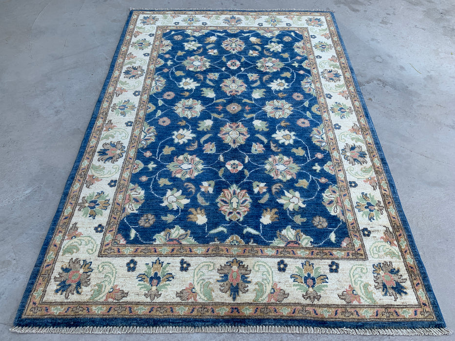 6'0 x 4'0 Hand-Knotted Peshawari Chobi Wool Rug - Blue Traditional Floral Area Rug - KBHM-580