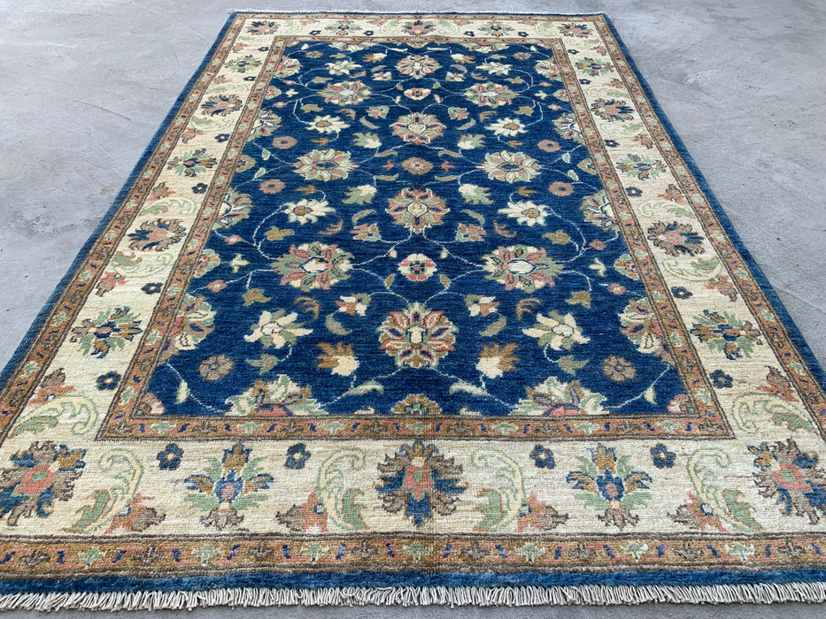 6'0 x 4'0 Hand-Knotted Peshawari Chobi Wool Rug - Blue Traditional Floral Area Rug - KBHM-580
