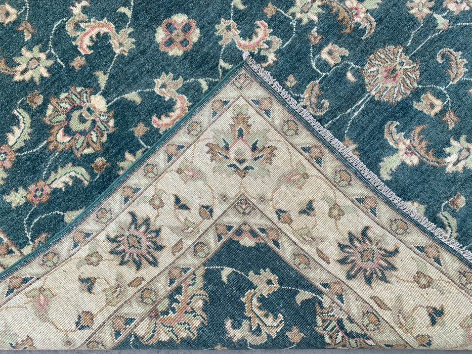6'7 x 5'1 Hand-Knotted Peshawari Chobi Wool Rug - Blue Green Traditional Floral Area Rug - KBHM-581