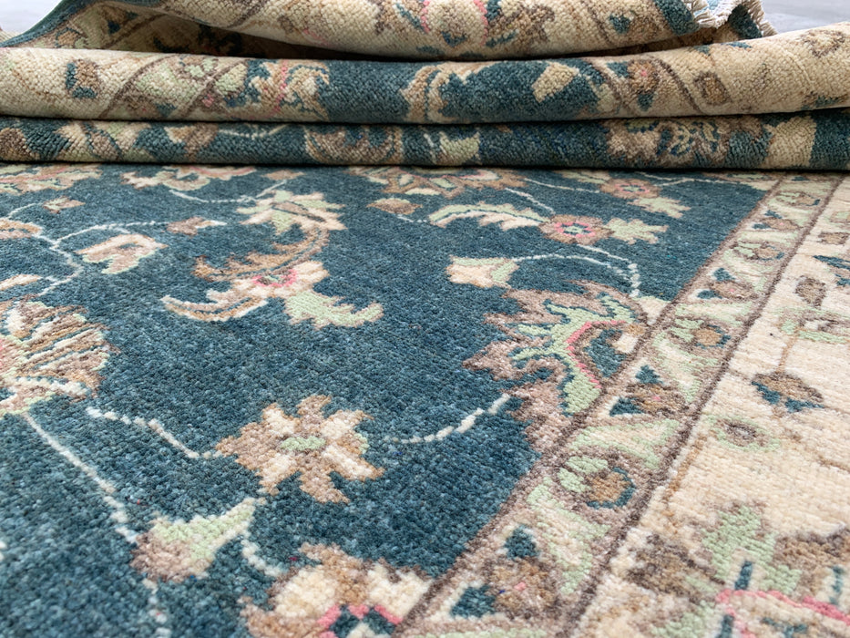 6'7 x 5'1 Hand-Knotted Peshawari Chobi Wool Rug - Blue Green Traditional Floral Area Rug - KBHM-581