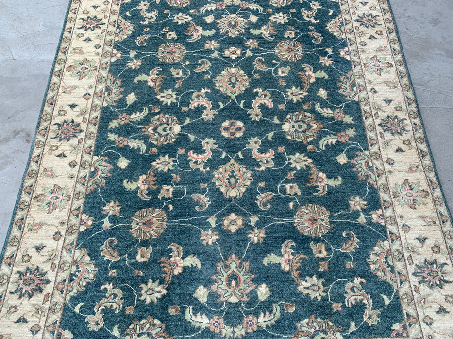 6'7 x 5'1 Hand-Knotted Peshawari Chobi Wool Rug - Blue Green Traditional Floral Area Rug - KBHM-581