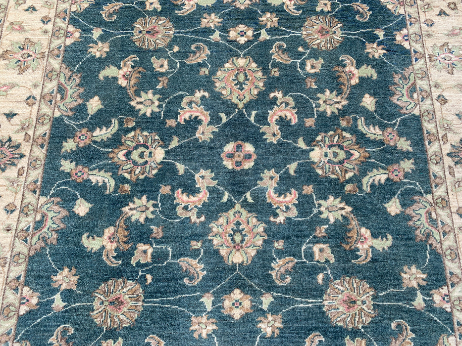 6'7 x 5'1 Hand-Knotted Peshawari Chobi Wool Rug - Blue Green Traditional Floral Area Rug - KBHM-581