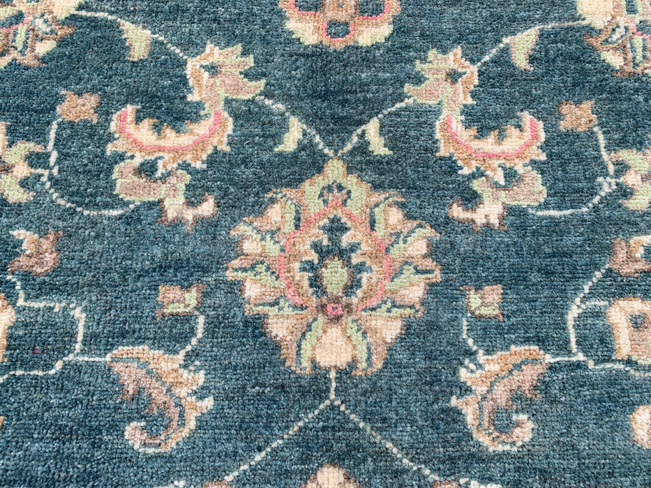 6'7 x 5'1 Hand-Knotted Peshawari Chobi Wool Rug - Blue Green Traditional Floral Area Rug - KBHM-581