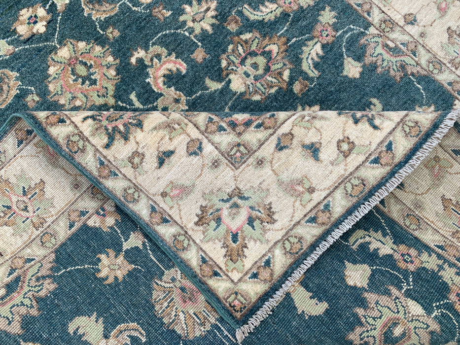 6'7 x 5'1 Hand-Knotted Peshawari Chobi Wool Rug - Blue Green Traditional Floral Area Rug - KBHM-581