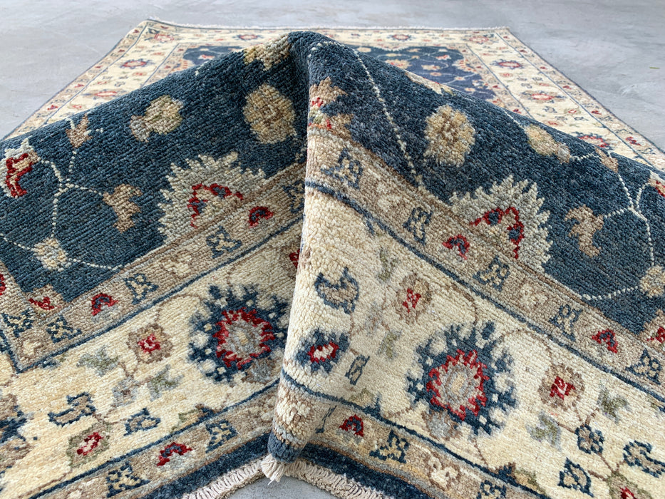 5'11 x 4'0 handgeknoopt Pesjawar Chobi wollen vloerkleed - Blauw traditioneel bloemrijk karpet - KBHM-582