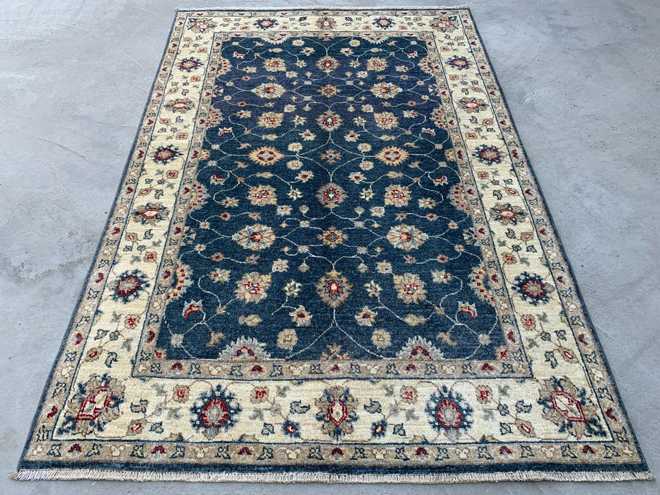 5'11 x 4'0 handgeknoopt Pesjawar Chobi wollen vloerkleed - Blauw traditioneel bloemrijk karpet - KBHM-582