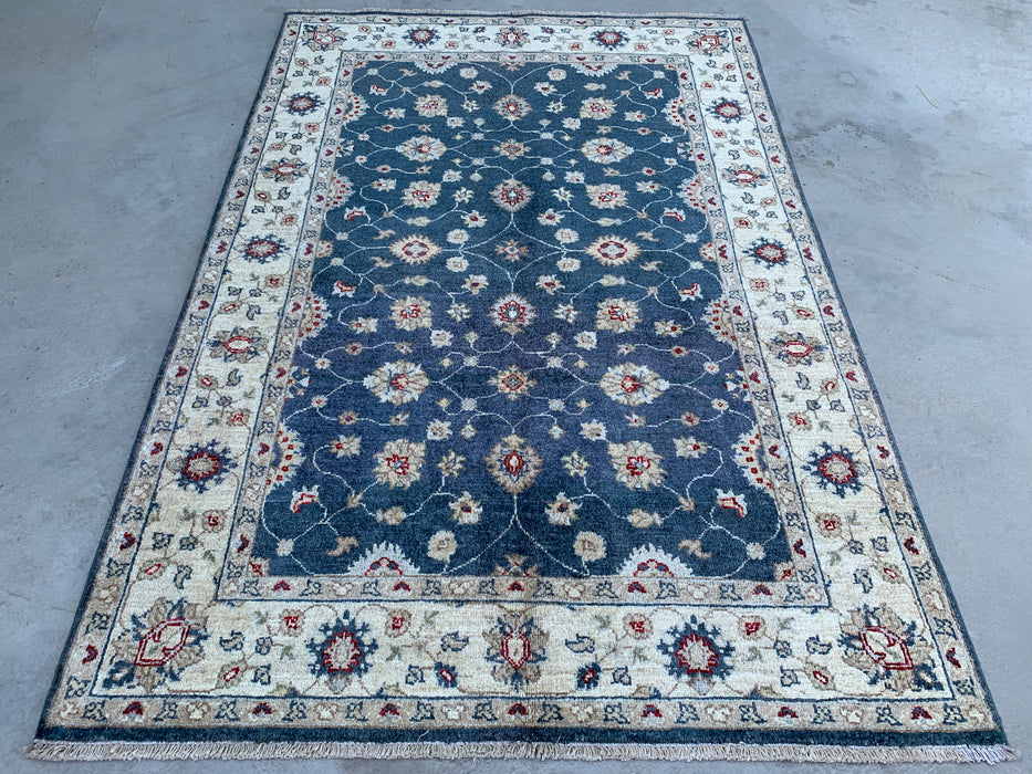 5'11 x 4'0 handgeknoopt Pesjawar Chobi wollen vloerkleed - Blauw traditioneel bloemrijk karpet - KBHM-582
