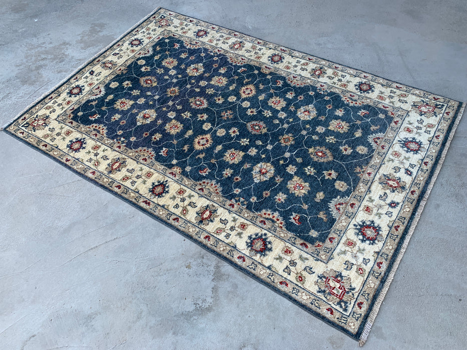 5'11 x 4'0 handgeknoopt Pesjawar Chobi wollen vloerkleed - Blauw traditioneel bloemrijk karpet - KBHM-582