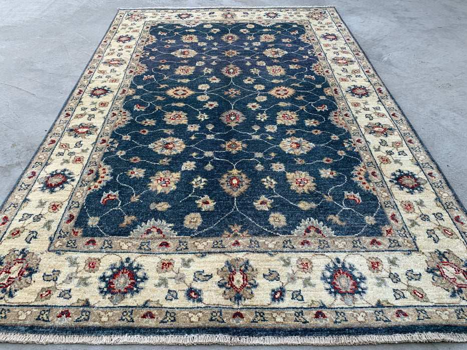 5'11 x 4'0 handgeknoopt Pesjawar Chobi wollen vloerkleed - Blauw traditioneel bloemrijk karpet - KBHM-582