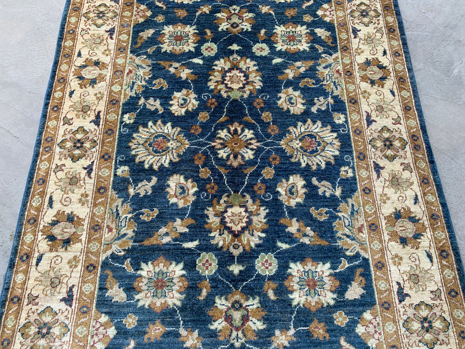 183 cm x 122 cm handgeknoopt Peshawari Chobi wollen tapijt - Blauw traditioneel bloemmotief vloerkleed - KBHM-583