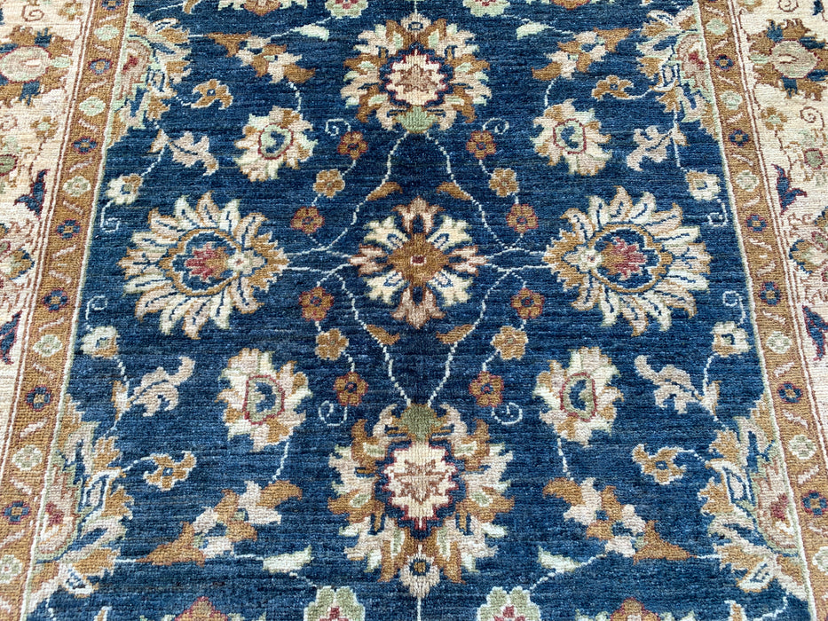 183 cm x 122 cm handgeknoopt Peshawari Chobi wollen tapijt - Blauw traditioneel bloemmotief vloerkleed - KBHM-583