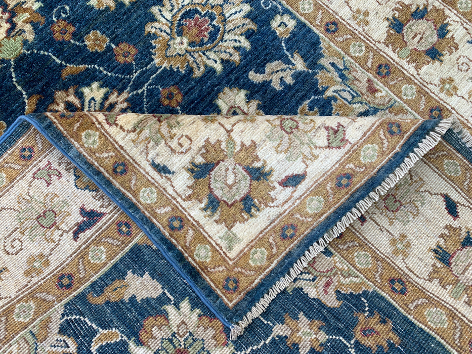 183 cm x 122 cm handgeknoopt Peshawari Chobi wollen tapijt - Blauw traditioneel bloemmotief vloerkleed - KBHM-583