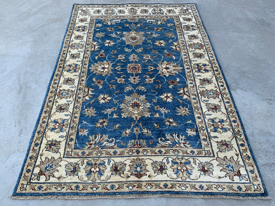 5'10 x 4'0 Hand-Knotted Peshawari Chobi Wool Rug - Blue Traditional Floral Area Rug - KBHM-584