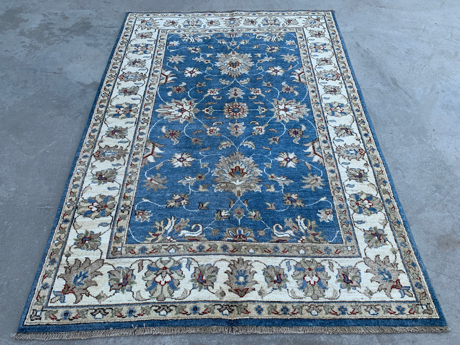 5'10 x 4'0 Hand-Knotted Peshawari Chobi Wool Rug - Blue Traditional Floral Area Rug - KBHM-584