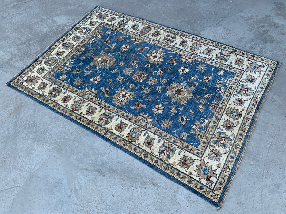 5'10 x 4'0 Hand-Knotted Peshawari Chobi Wool Rug - Blue Traditional Floral Area Rug - KBHM-584