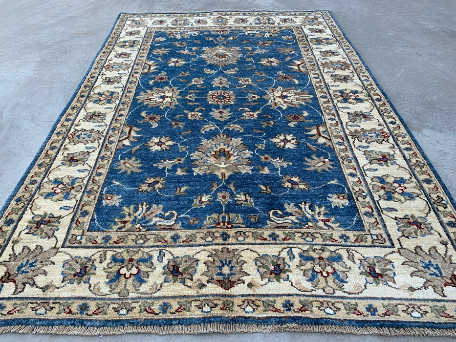 5'10 x 4'0 Hand-Knotted Peshawari Chobi Wool Rug - Blue Traditional Floral Area Rug - KBHM-584