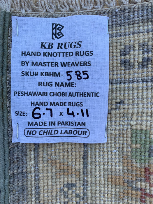 6'7 x 4'11 Hand-Knotted Peshawari Chobi Wool Rug - Gray Traditional Floral Area Rug - KBHM-585