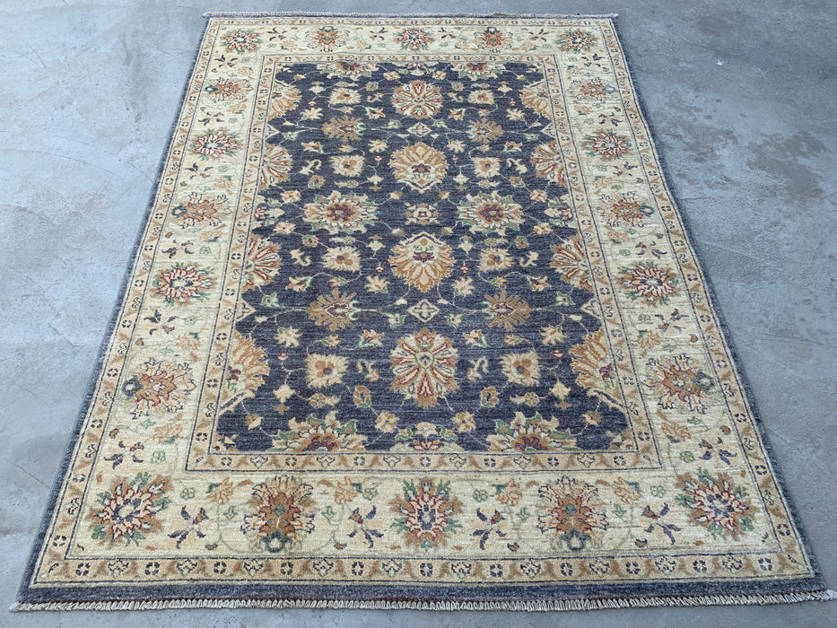 6'7 x 4'11 Hand-Knotted Peshawari Chobi Wool Rug - Gray Traditional Floral Area Rug - KBHM-585